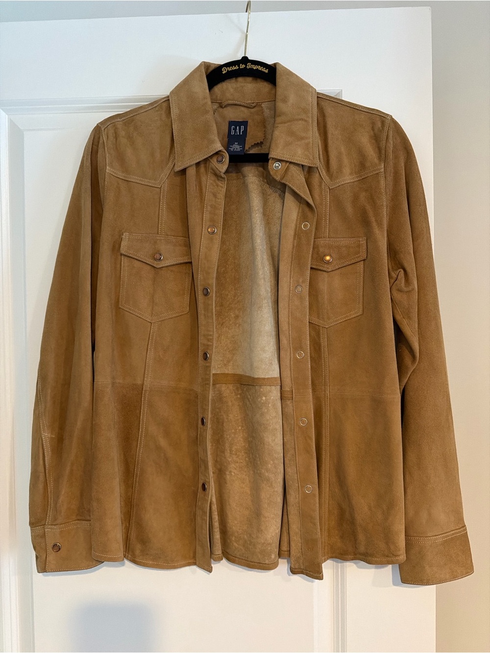 Vintage GAP Genuine Leather Suede Western Jacket Shirt | Tan Camel | Medium